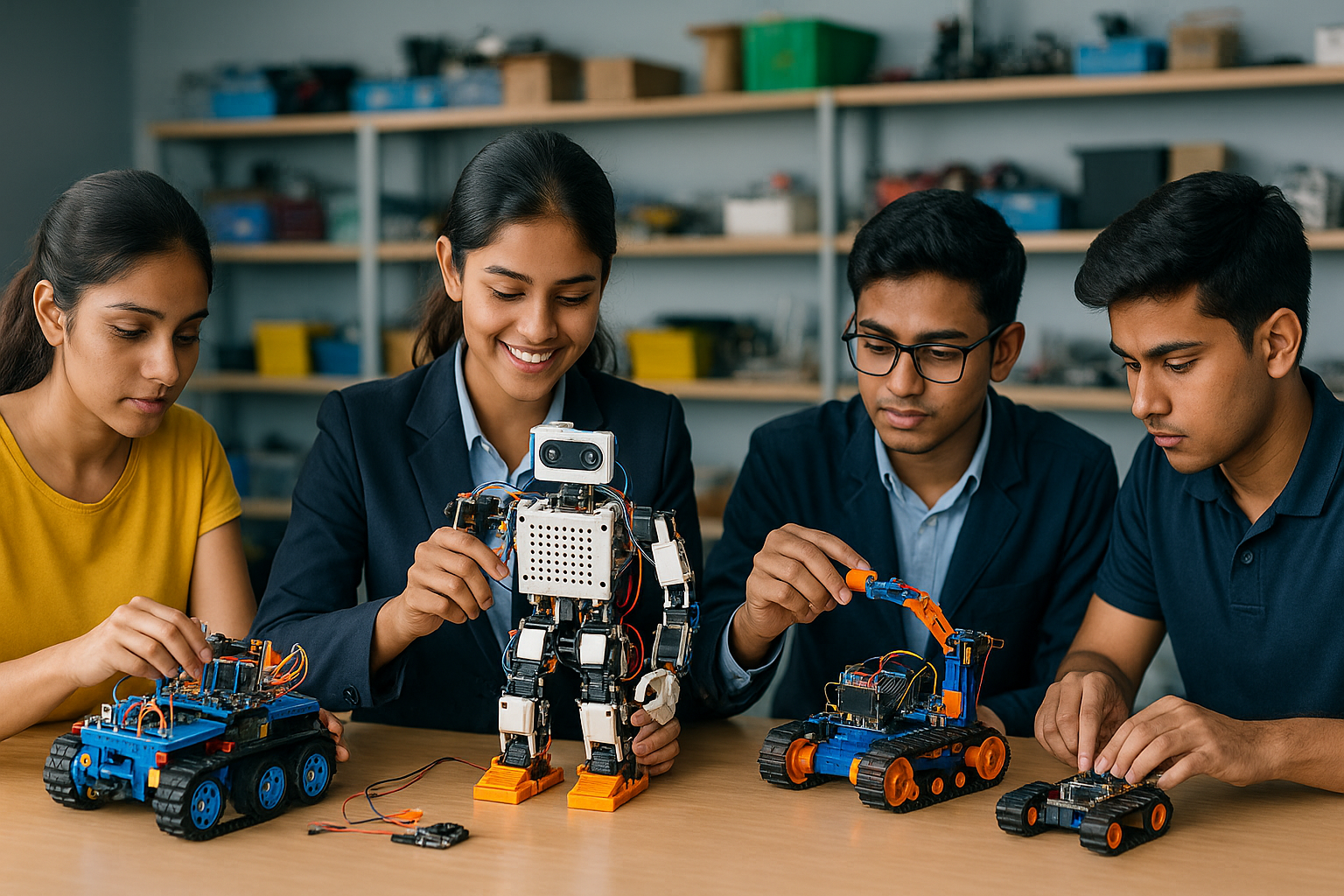 Students working in robotics lab
